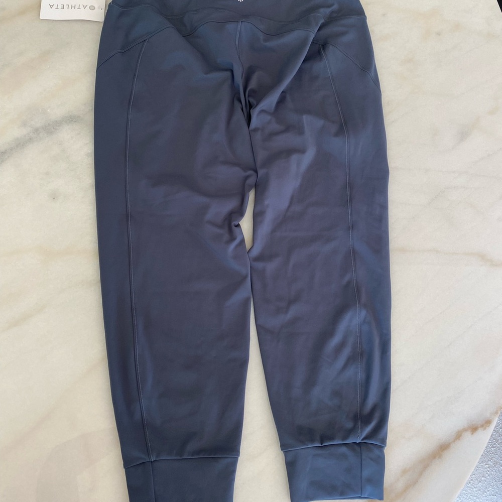 NWT Athleta RAINIER MID RISE JOGGER -blue compression fabric w/ brushed interior - Picture 3 of 13